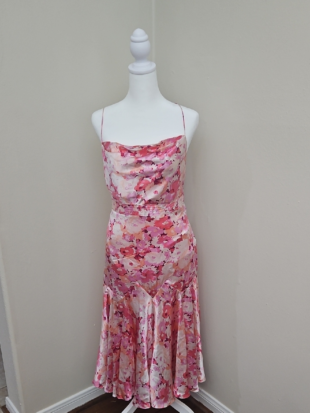 Banana Republic Pink and Orange Floral Dress 100 % Silk